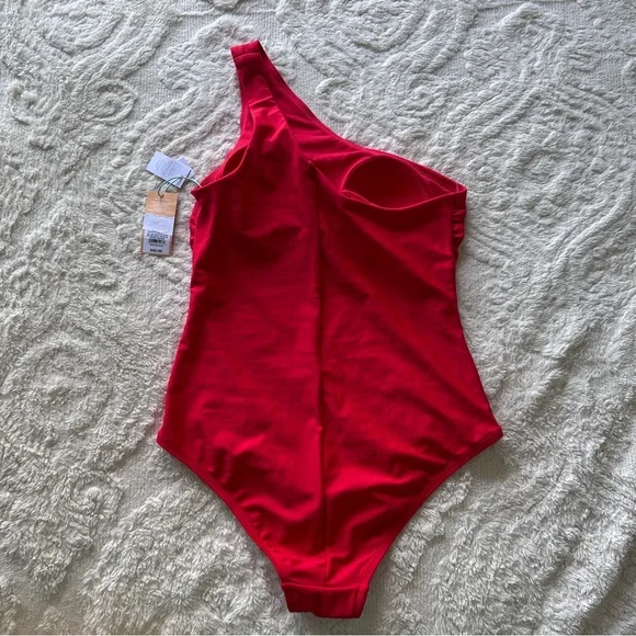 NWT Kona Sol Red One Shoulder One Piece Swimsuit - Picture 3 of 3